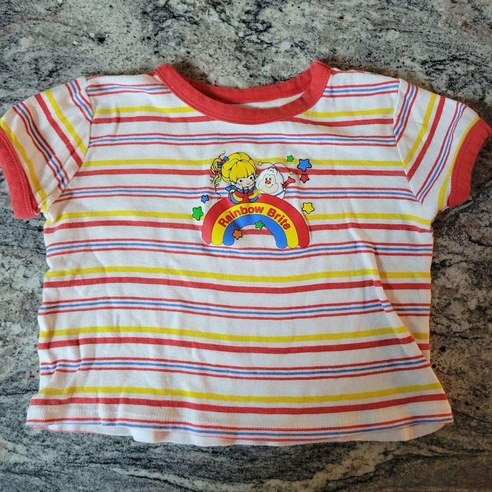Kids Rainbow Brite Striped T Shirt Size 8 MD Short Sleeve Retro Skate